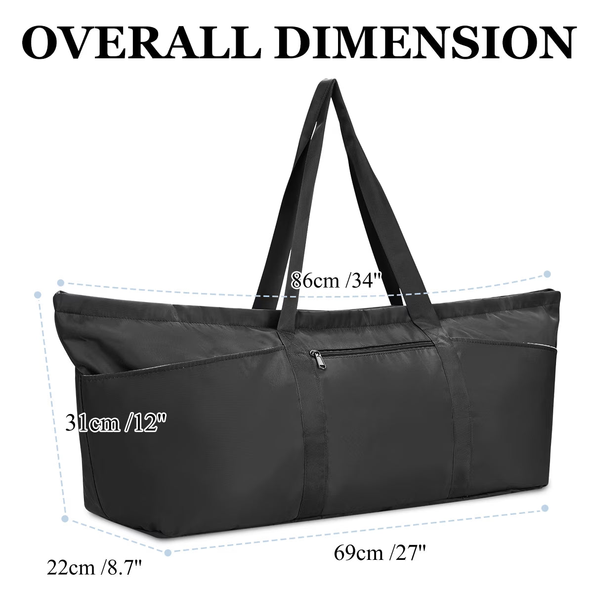 Yoga Mat Tote Bag with Shoe Compartment and Wet Pocket - Black