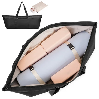 Yoga Mat Tote Bag with Shoe Compartment and Wet Pocket - Black