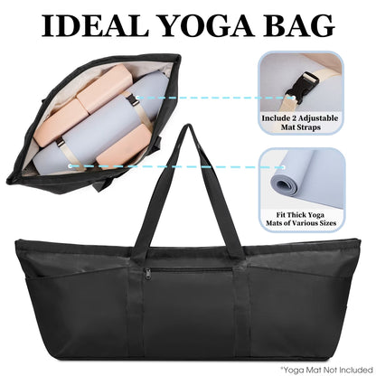 Yoga Mat Tote Bag with Shoe Compartment and Wet Pocket - Black